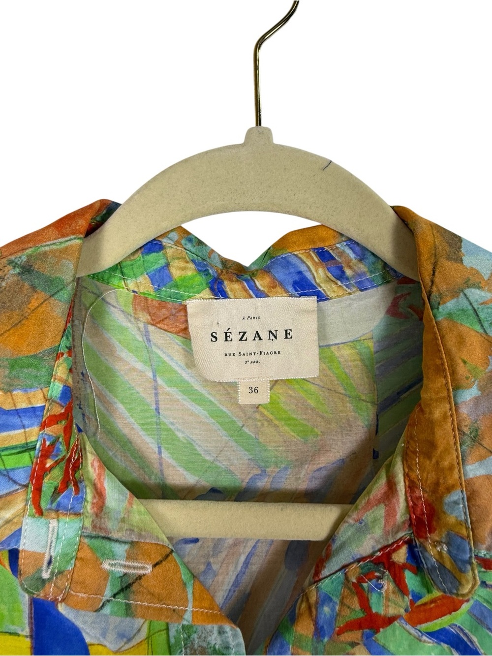 Sezane Pierro Shirt Geoffroy Pithon Abstract Print Long Sleeve Cotton Silk Sz 36 - Picture 3 of 5